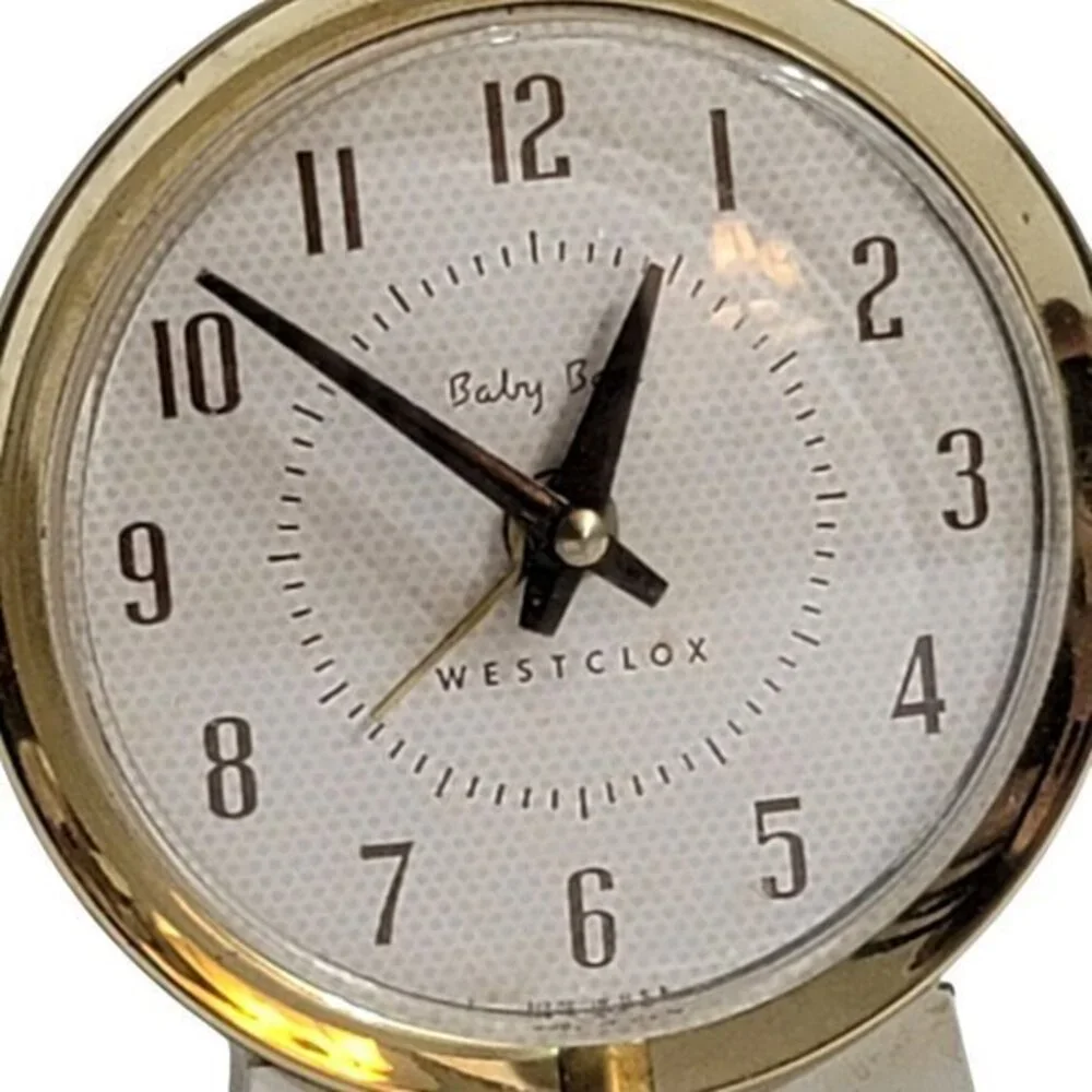 Vintage Westclox Baby Ben Keywound Alarm Clock Model 11003 White & Gold With Ori